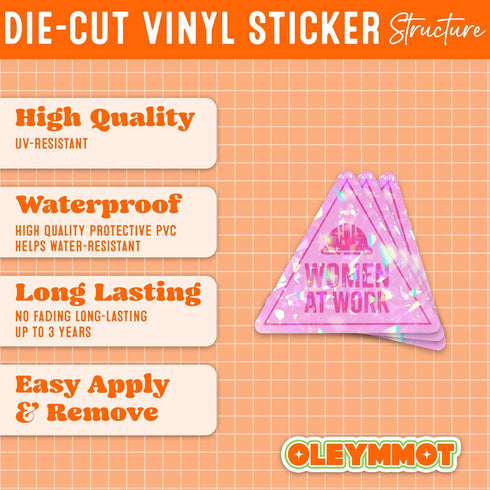 Generic Set 3Pcs 3 Inches Pink Women at Work Holographic Stickers Hard Hat Sticker for Women Feminist Construction Sign