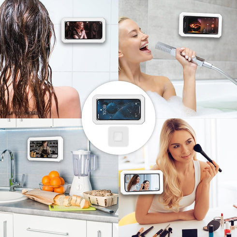 Waterproof Shower Phone Holder, Wall Mounted 360° Rotation Anti Fog HD Touch Screen Case for Bathroom Bathtub Kitchen
