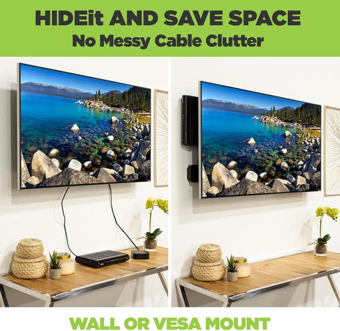 HIDEit Mounts Uni-S VESA Mount, Adjustable Black Steel Wall Mount for Cable Box, DVD Player, Streaming Device