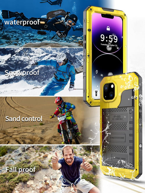 Unitedtime Waterproof Case for iPhone 14 Pro Max, Built-in Screen Protector, Rugged Hard Silicone, Military Grade, 6.7