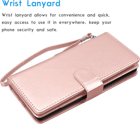 Tekcoo Luxury Wallet Case for iPhone Xs/iPhone X, Rose Gold PU Leather Flip Cover with Detachable Magnetic Hard Case