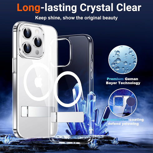 Temdan Clear Magnetic Case for iPhone 14 Pro 6.1" - Military Drop Protection, Shockproof, Built-in Kickstand, Not
