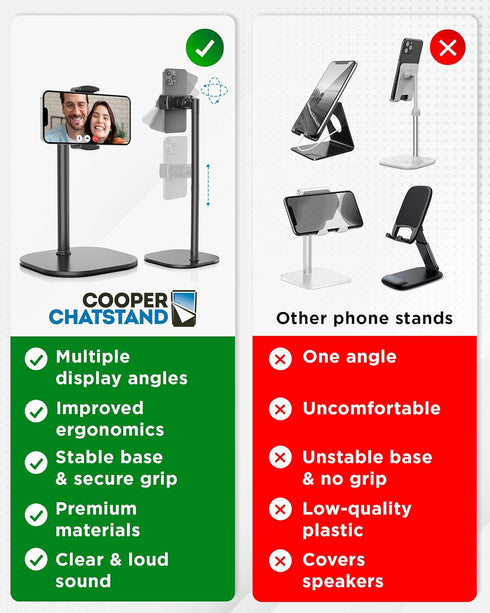 Cooper Cases ChatStand, Night Black, Height Adjustable Portable Stand for Desk, Compatible with Smartphones