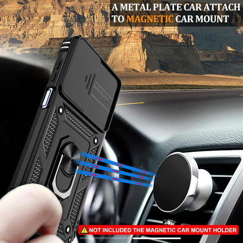 Samsung Galaxy A25 5G Case with Slide Camera Cover & Screen Protector*2, 360° Rotating Ring Kickstand, Military Grade