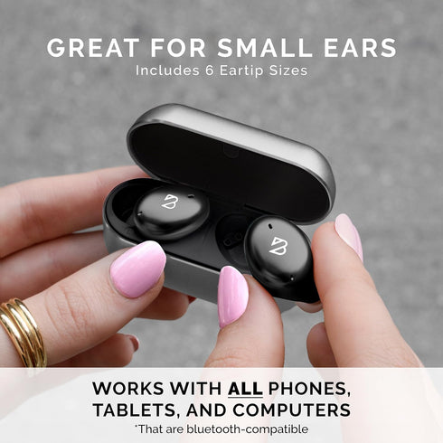 Tempo 30 Wireless Earbuds for Small Ears, Comfortable Bluetooth Ear Buds for Women and Men, IPX7 Sweatproof, Black