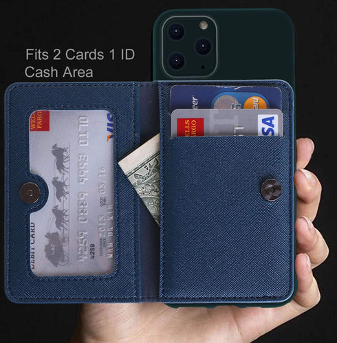CheapSunday ID Card Holder for Back of Phone, Leather Stick-On Wallet with Stand, Waterproof Adhesive Wallet (Navy)