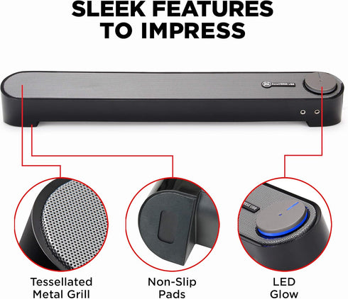GOgroove Computer Speaker Mini Soundbar - USB Powered PC Sound Bar with Easy Setup, Wired AUX, Volume Control Knob