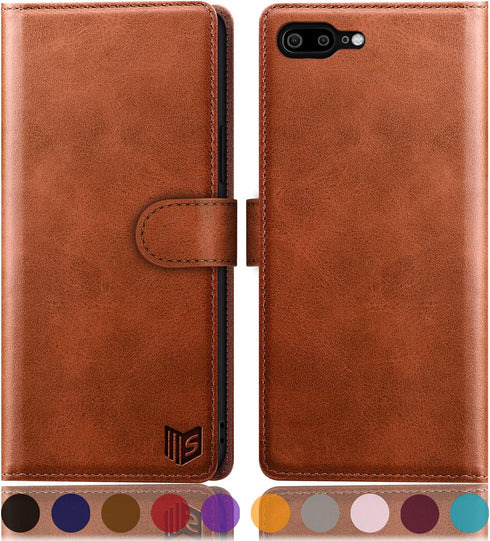 SUANPOT Flip Book Phone Case for iPhone 7 Plus/8 Plus 5.5" with RFID Blocking Leather Wallet, Brown
