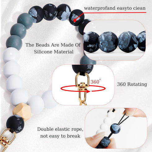 Elastic Silicone Beaded Phone Wrist Strap - Hands-Free Black Bracelet