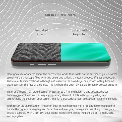 DROP ON Liquid Glass Screen Protector - Scratch & Crack Resistant Nano Protection for 10 Devices: Phones, Tablets,