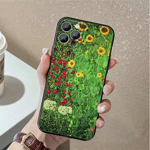 Compatible iPhone 15 Pro Max Case, Farm Garden Sunflowers Design by Gustav Klimt, Slim Shockproof Cover for Women