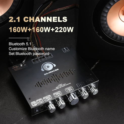 S220HS 160W×2+220W 2.1 Channel Bluetooth Power Amplifier Board, TDA7498E Chip, Support Custom Bluetooth Name, 12V-36V