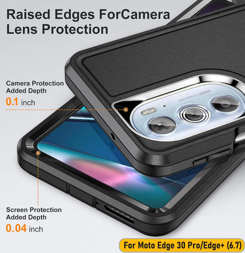 Case for Moto Edge 30 Pro/Edge+(2020) 6.7 Inch, Heavy Duty Shock Absorbing 3 in 1 Silicone Rubber with Screen Protectors