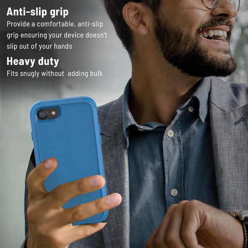 Heavy Duty Phone Case for iPhone SE 2022 (3rd Gen), Rugged Protective Drop Proof Case with Glass Screen Protector