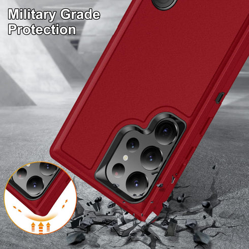 3-Layer Military Grade Protective Case with Kickstand for Samsung Galaxy S24 Ultra Phone Case (Red+Black)