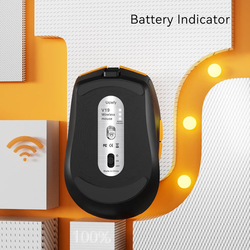 Uciefy V19 Wireless Mouse, 2.4GHz Rechargeable LED Mouse with Battery Indicator, USB Receiver & Type-C Adapter
