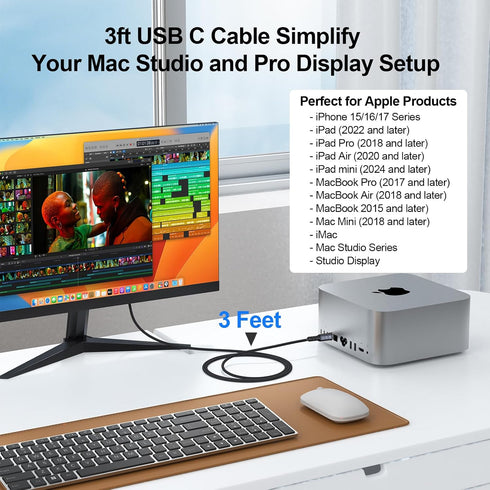 3FT, 4K@60Hz 3.2 2x2 20Gbps 100W USB C Monitor Cable Display Video, USB C Gen with High Speed Data Transfer, Fast