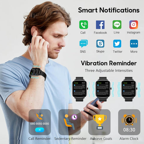 KALINCO Smart Watch for Men, 1.69" Fitness Tracker, Heart Rate, Blood Pressure, Blood Oxygen Tracking, 100+ Sports Modes