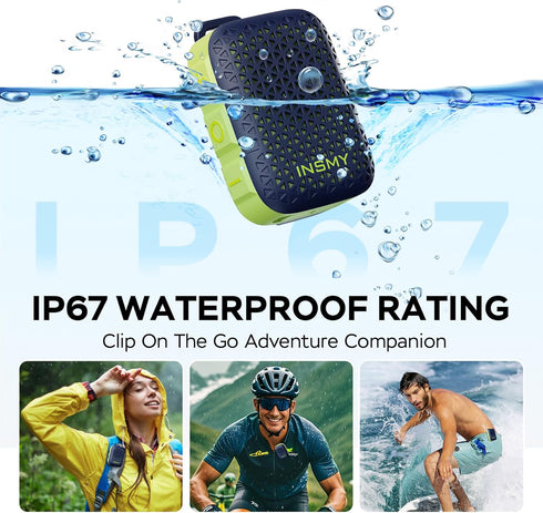 INSMY Speakers,IP67 Wearable Bluetooth Waterproof,Clip-On Portable Small Personal Speaker/Clean Sound/Stereo