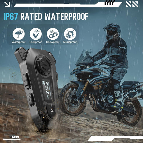 Motorcycle Bluetooth 5.4 Headset with LCD Screen, 2 Mic Helmet Speakers, 48h Music & FM, Waterproof Noise Reduction