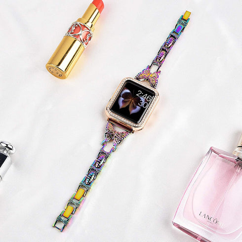 Butterfly Bands for Apple Watch 38mm 40mm 41mm, Dressy Shiny Diamond Metal iWatch Bands for Women, Stylish Jewelry Strap