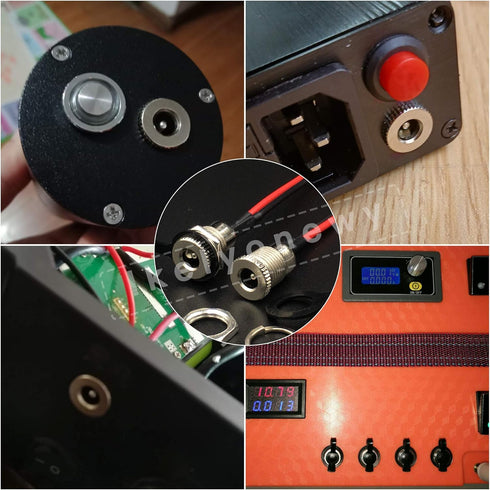 5.5 x 2.1 mm DC Power Jack Socket, Threaded Female Panel Mount Connector Adapter with Dustproof Plug, 6Pack