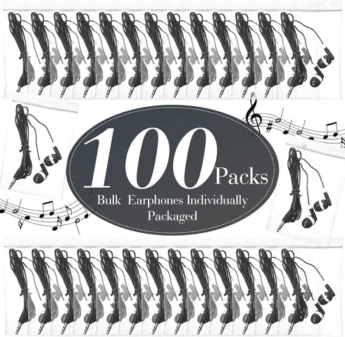 Konohan 100 Pack Bulk Earbuds for Kids | Basic Headphones in Ear for Classroom, Schools, Libraries, Laptop | Black