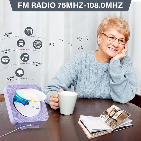 Portable CD Player with Bluetooth, Desktop CD Player with Speakers, Remote Control, LED Display, Supports CD/FM Radio