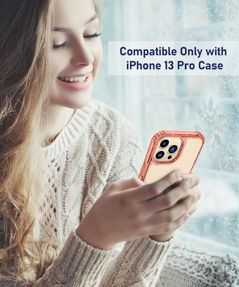 MIODIK Compatible with iPhone 13 Pro Case, Clear Glitter Protective Shockproof Phone Case with Screen and Camera Lens