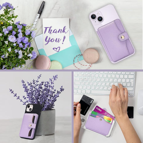M-Plateau Phone Wallet Stick on Card Holder with Slim 3M Sticker for iPhone 14 Pro Case and Most Smartphones (Lavender)