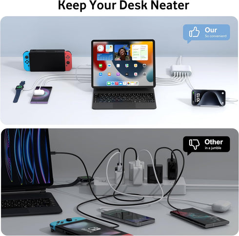 100W USB C Fast Charger Block, Compact GaN 6 Port PD USB C & QC USB A Wall Charger, Type C Charging Station Hub for