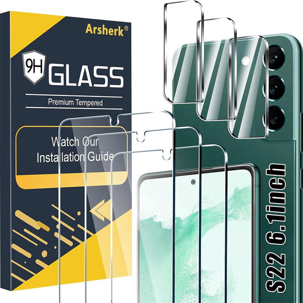 Samsung Galaxy S22 5G Screen Protector (3 Pack) - 9H Tempered Glass, HD Clear, Case Friendly, Fingerprint Compatible, 6