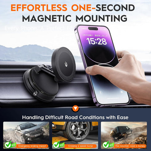 LIBAXIN 15W 360 12-17 Magnetic Car Phone Holder for MagSafe, Wireless Charging, Adjustable Dashboard Mount, Compatible