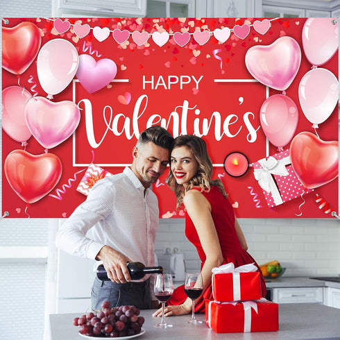 Sumind Happy Valentine‘s Day Banner, 73''x43'' Heart Photography Backdrop for Party Decorations and Photo Booth