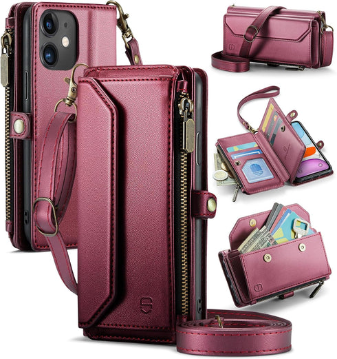 Strapurs Wallet Case Compatible with iPhone 11 RFID Blocking 7-Card Holder Soft PU