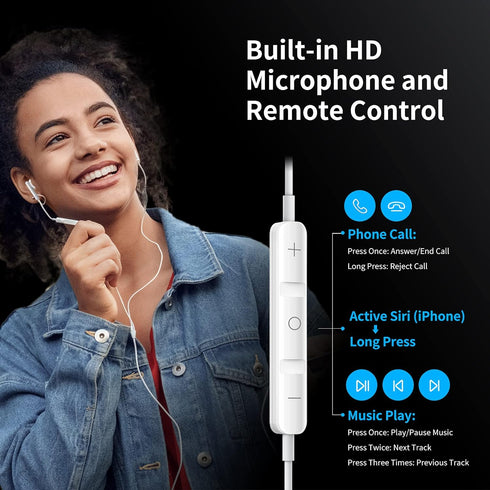 Wired Earbuds with Microphone - HiFi Stereo, Powerful Bass and Crystal Clear Audio, Compatible with iPhone, Android