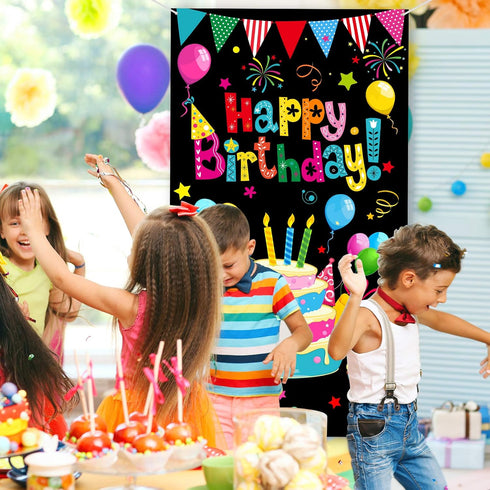 Tatuo Colorful Happy Birthday Banner Door Cover, Photography Party Supplies for Home Outdoor