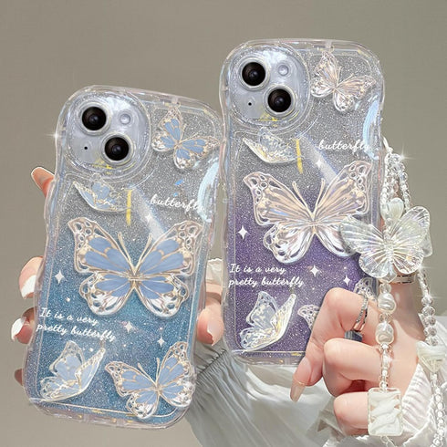 iPhone 11 Case for Women/Girls, Cute Butterfly Glitter Bling with Bracelets, Anti-Scratch Shockproof Cover - Blue