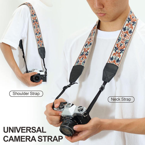 Padwa Lifestyle Camera Strap - 2" Retro Jacquard Embroidery Adjustable Strap for DSLR/SLR Cameras (White)