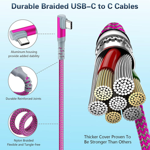USB C to USB C Cable 10ft - 5-Pack, Right-Angle 60W/3A Fast Charger for Samsung S22 Ultra, Google Pixel 6, iPad Pro,