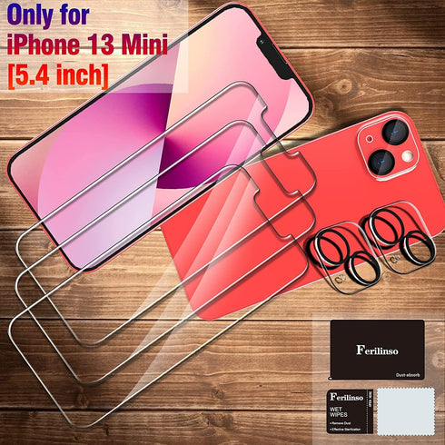 Ferilinso iPhone 13 Mini Screen Protector 3 Pack, HD Tempered Glass, 9H Hardness, Case Friendly, Easy Install, 5G.