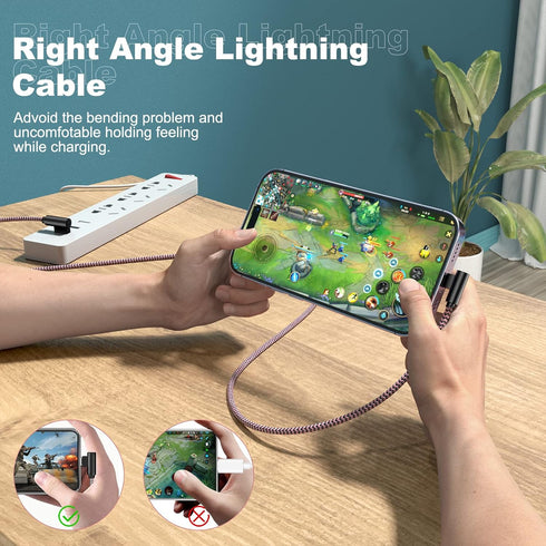 FOXSEA 3 Pack Right Angle Lightning Cable 6FT - MFi Certified Fast Charging for iPhone 14/13/12/11 Pro/Max/Mini, iPad &