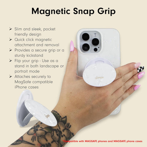 Sonix MagLink Snap Grip | Magnetic Phone Grip Holder and Collapsible Kickstand | Compatible with MagSafe | White Pearl