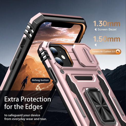 MERRO Military-Grade iPhone 11 Case with Screen Protector, Sliding Camera Cover, Magnetic Stand, 6.1" Rose Gold
