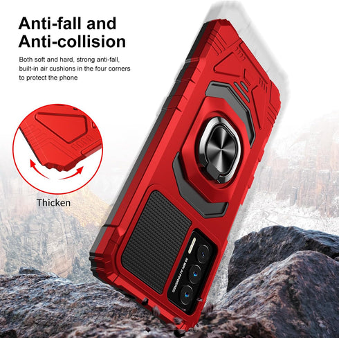 Customerfirst Compatible for Cricket Outlast Case, Tempered Glass Screen Protector & Ring Kickstand (Red)