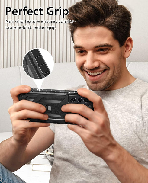 Samsung Galaxy S21-FE Protective Case: Dual-Layer Military Grade Drop Proof Cover with Kickstand | Rugged Shockproof