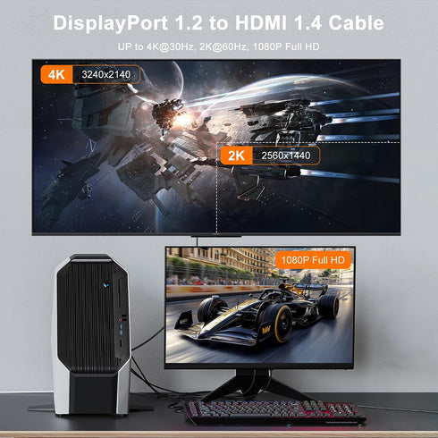 kanmis 4K 3FT, 4K@30Hz, 2K@60Hz, 1080P 1.2 1.4 DisplayPort to HDMI Cable Full HD, Uni-Directional DP Computer to HDMI
