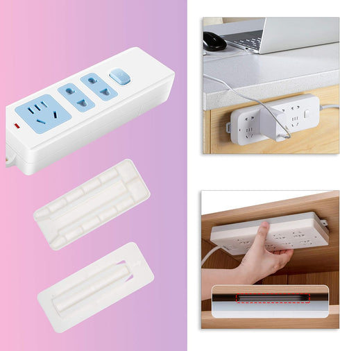 Self Adhesive Power Strip Holder 4 Pack, No Drill Extension Block Wall Mount Fixator for Home, Kitchen, Office