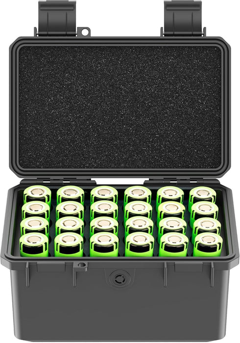 KIWIFOTOS 24 Slots 21700/20700 Battery Storage Case IP67 Waterproof Hard Case Batteries Caddy
