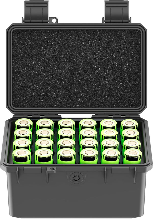 KIWIFOTOS 24 Slots 21700/20700 Battery Storage Case IP67 Waterproof Hard Case Batteries Caddy
